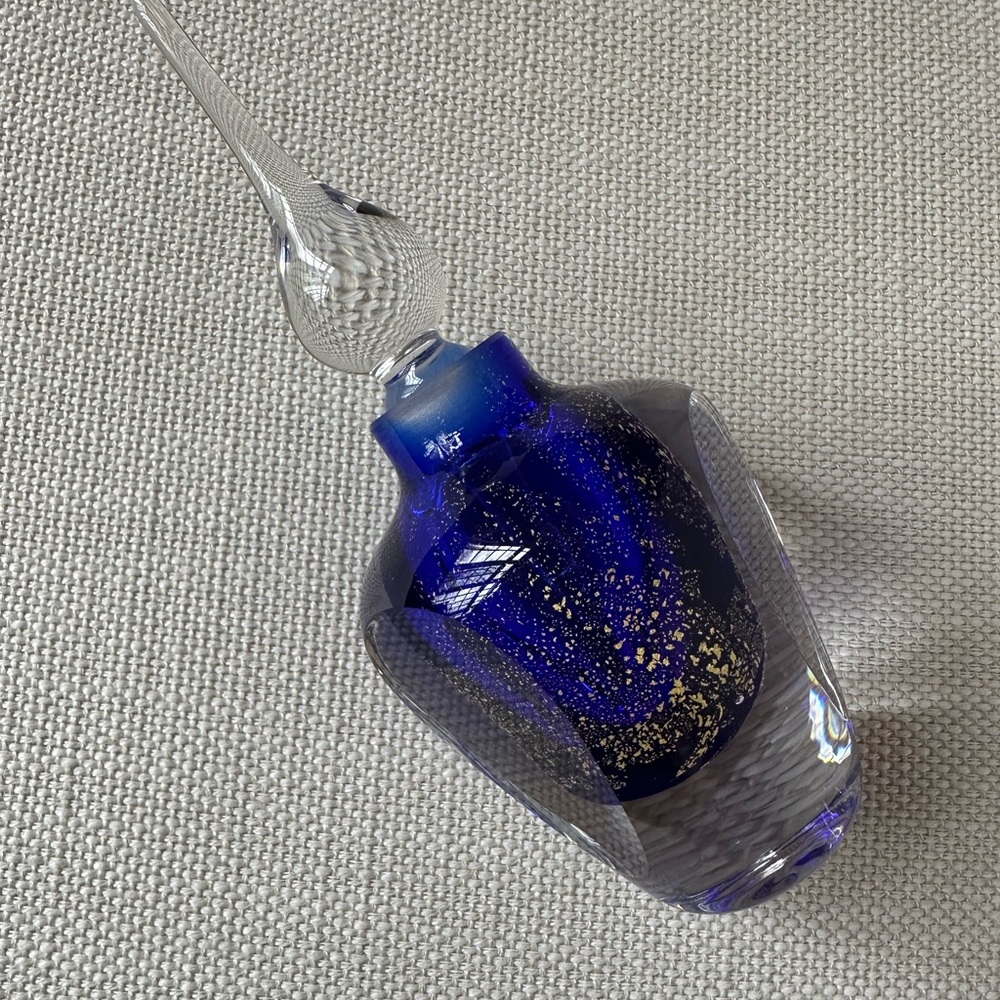 Elegant Blue and Gold Glass Perfume Bottle